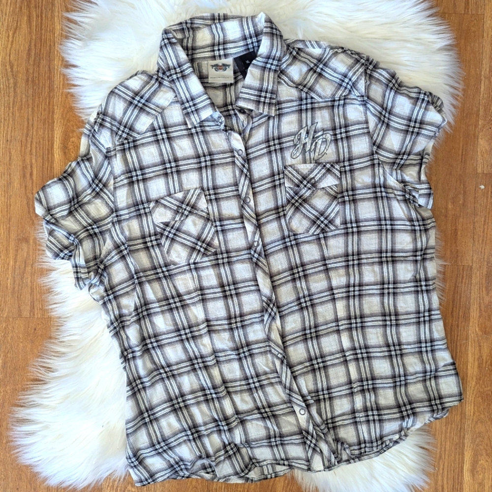 Harley Davidson Plaid Bling Button Up Blouse